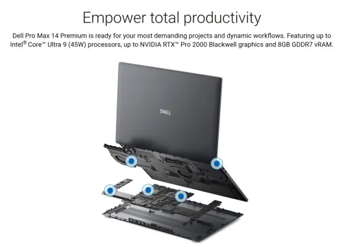 Laptop Dell Pro Max 14 Premium MA14250 | Ultra 7 265H | RTX PRO 2000 |Ram 64Gb| SSD 1TB |14″ FHD+ Ir Cam | Windows 11 Pro